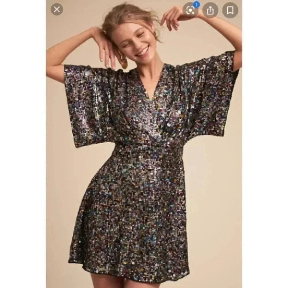 NWT Anthropologie BHLDN Jax Sequin Cocktail Mini Dress Size 0